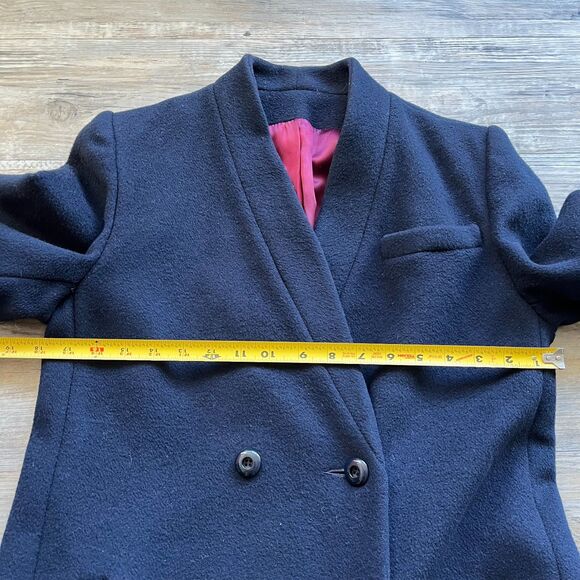 Domino New York Wool Trench Coat Women's Medium Blue Vintage 90s 80s Button - Picture 5 of 11